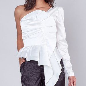 Asymmetric One Shoulder Peplum Top White
